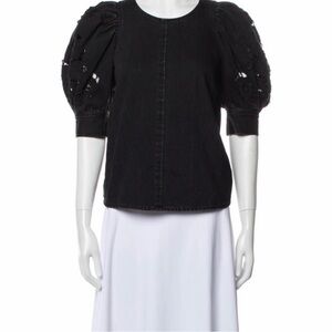 Sea New York Black Eyelet Puff Sleeve Blouse